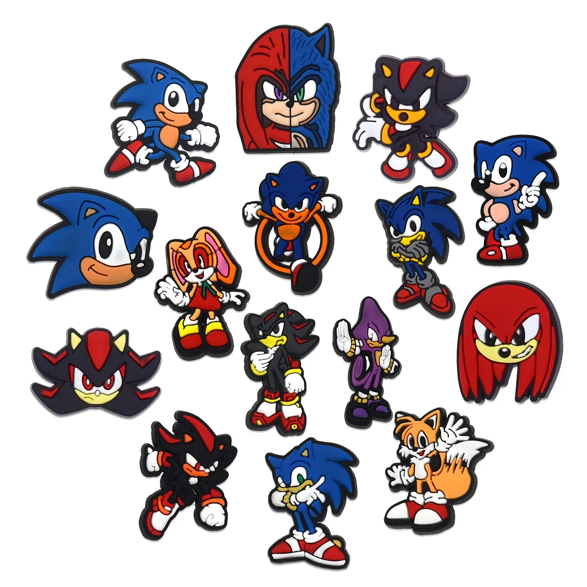 15pcs set Cartoon Hedgehog Shoe Charms Retro Game Blue Speed 2D PVC Detachable Clips for Crocs Clogs Sandals Decoration