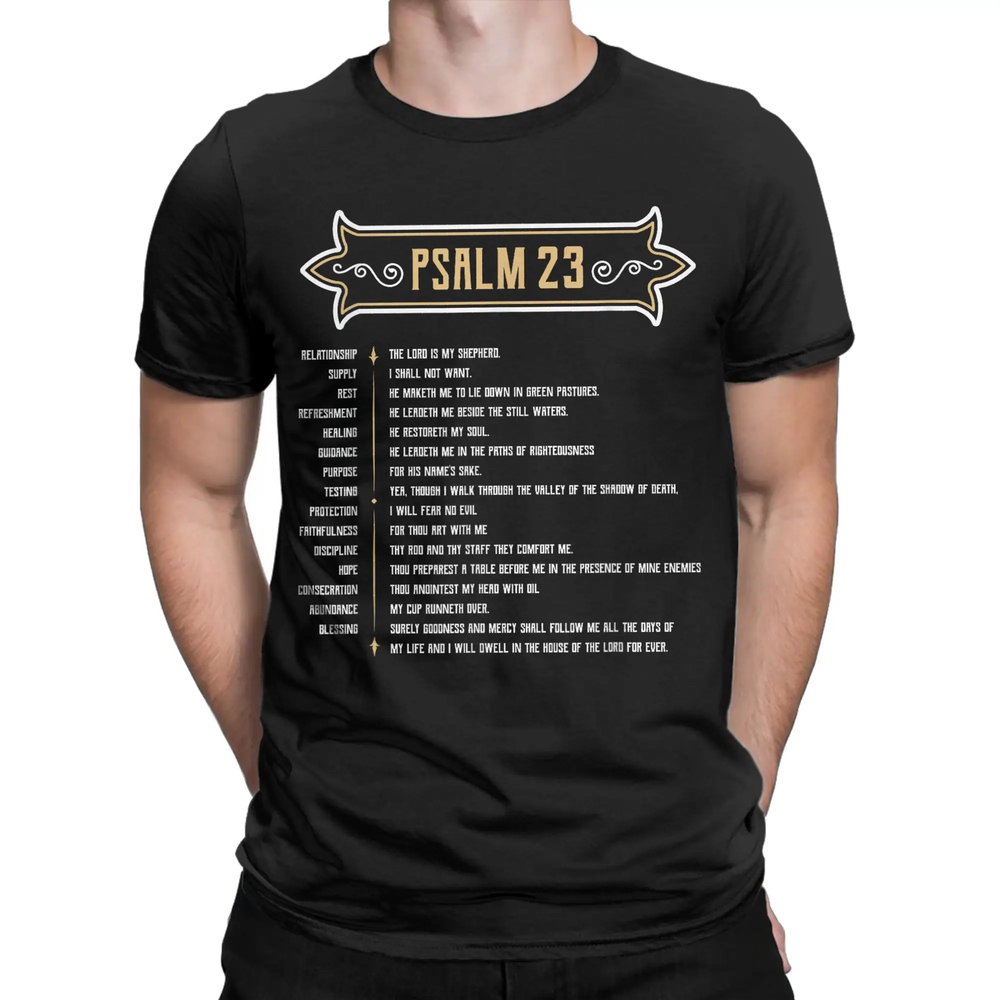 Psalm 23 Lord is My Shepherd T-Shirt Men Women  Vintage Pure Cotton Tees Round Neck Short Sleeve T Shirts Gift Idea Tops