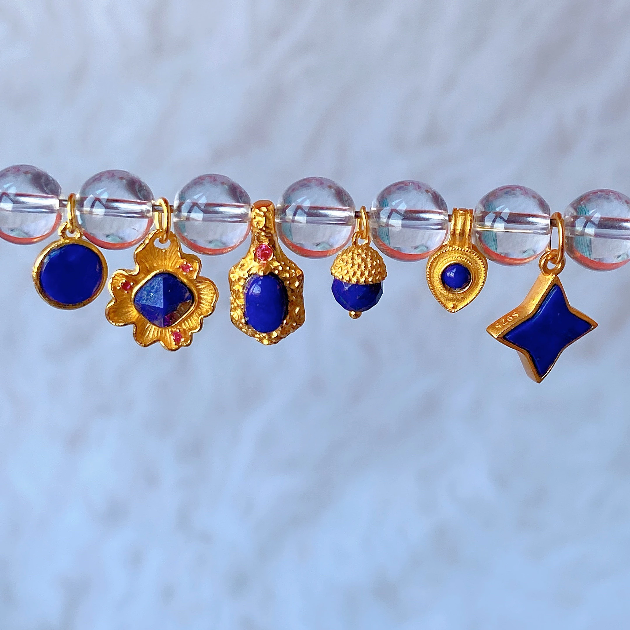 S925 Silver Plated Gold l Lapis Lazuli Pendant Accories DIY Handmade Bracelet Nelace Cord Jewelry Accories