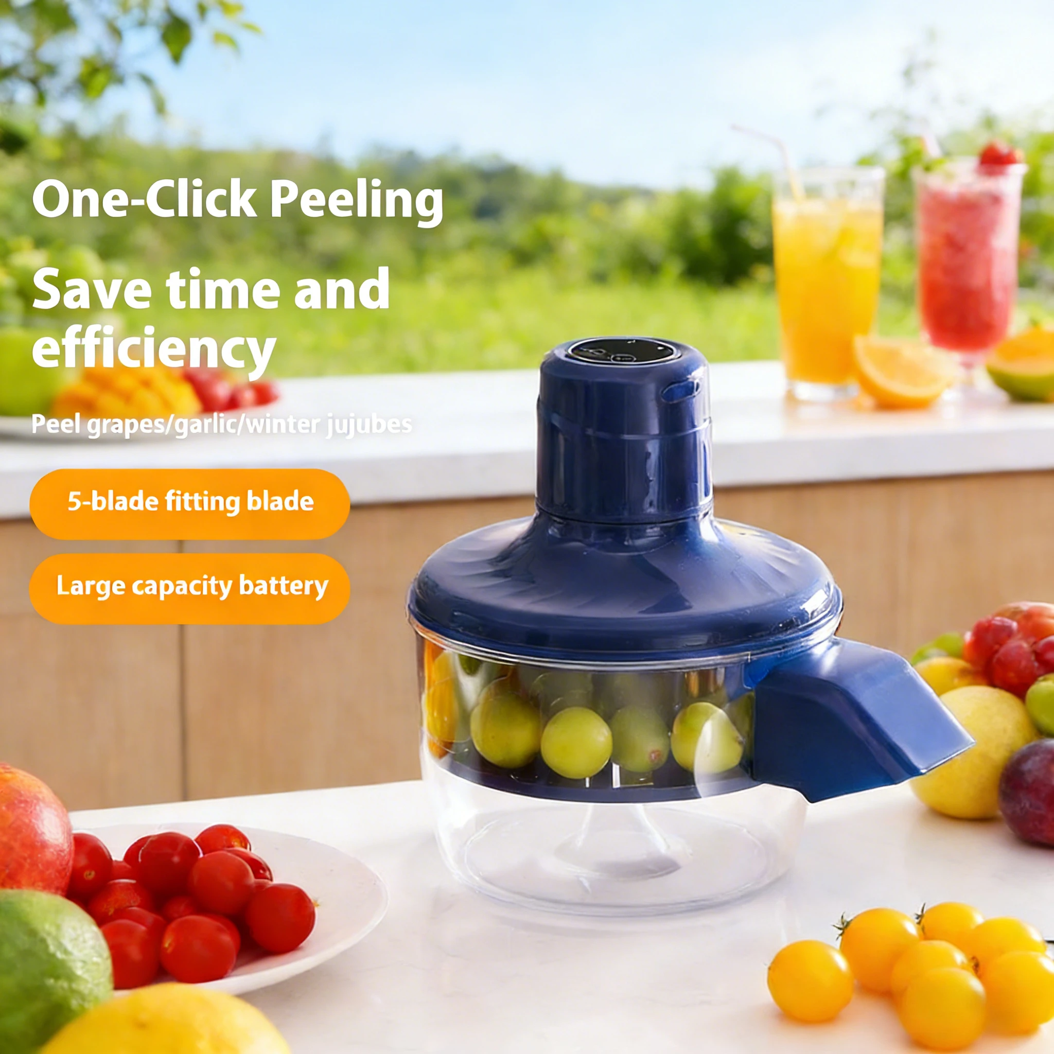 Wiederaufladbarer Elektrischer Obstschäler und Mixer, Automatische Elektrische Traubenschälmaschine für den Haushalt