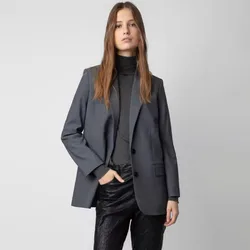 Zadig Casual Blazers Women Elegant Grey Lapel Button Blazer Suit Female Chic Diamonds Fashion Letter Formal Occasion Jacket Coat