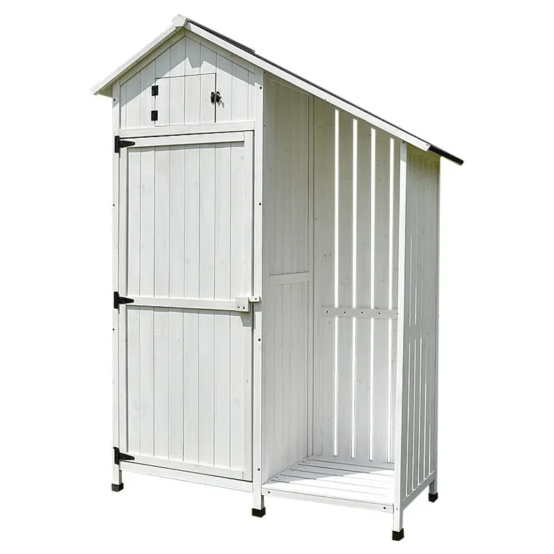 Solid Wood Outdoor Storage Cabinet Weatherproof Tool Organizer for Patio Balcony Villa Garden Rustic Design