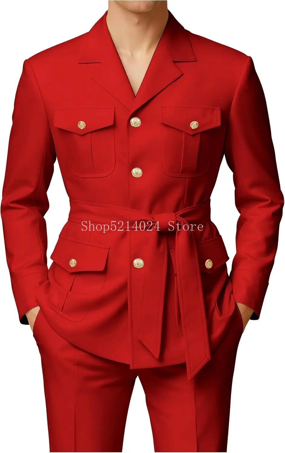 

2 Piece Suits for Men Slim Fit Men's Chinese Suit Single Breasted Vintage Suit Multi-Pocket Blazer Pants Set