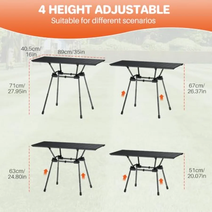 طاولة تخييم قابلة للطي من الألومنيوم بطول 3 أقدام L35 بوصة × W16 بوصة مع 4 إعدادات قابلة للتعديل للارتفاع، تصميم خفيف الوزن قابل للطي يتضمن حقيبة حمل #2