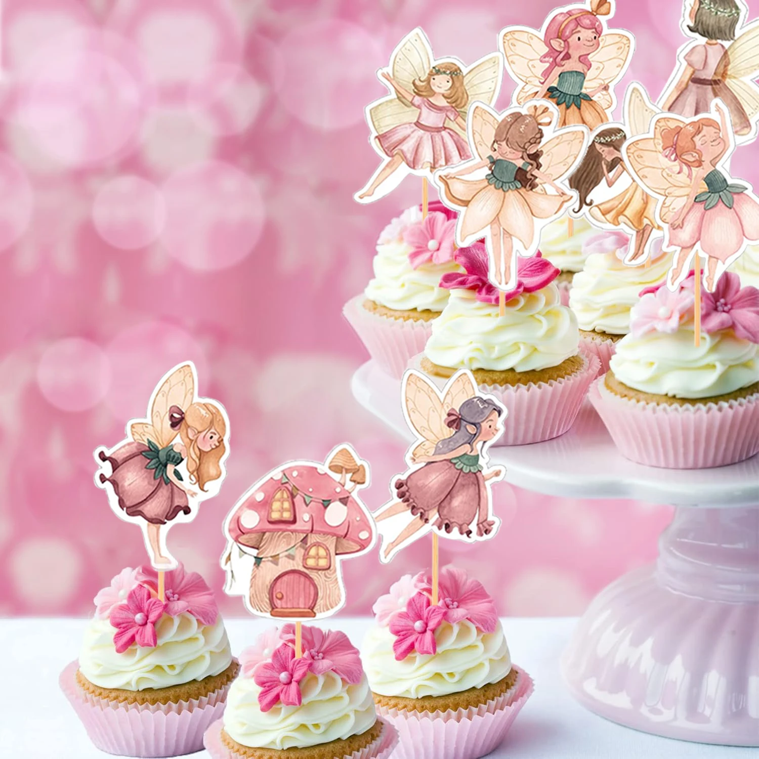Feen-Cupcake-Topper für Geburtstagsfeiern, Feen-Partyzubehör, perfekt für die Babyparty „Woodland Garden Fairy First Birthday Party“. – Detail 15