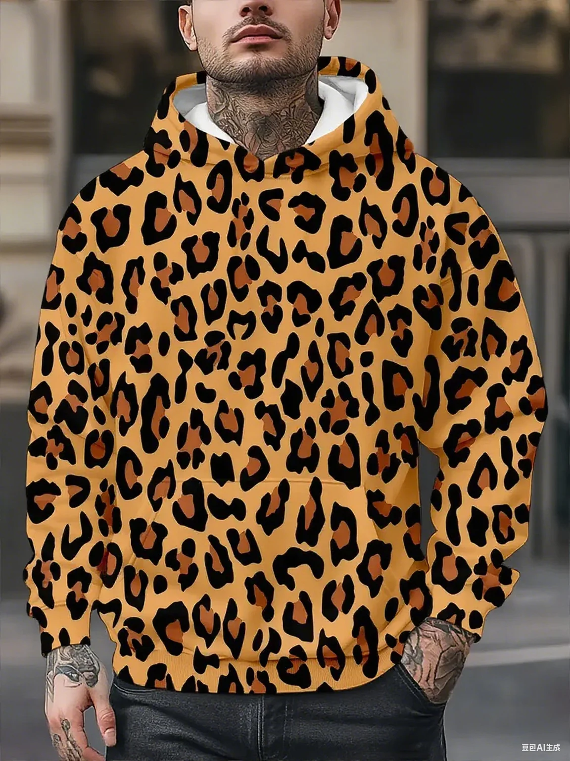 

Men'S Leopard Print Hoodie 3D Print Long Sleeve Pullover Casual Streetwear Cartoon Character Hoodie Hoodie