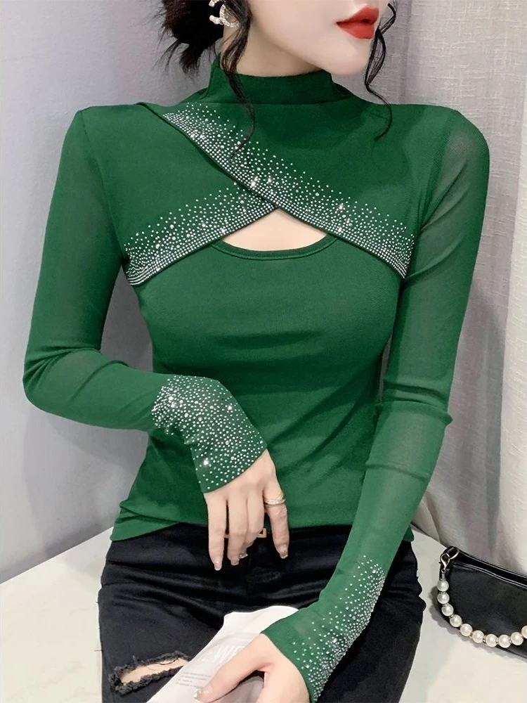 European Style Girls Kawaii Sexy Nail Bead T-shirt Women Clothing Fashion Vintage Woman Tops Female Streetwear Clothes Py1020-1