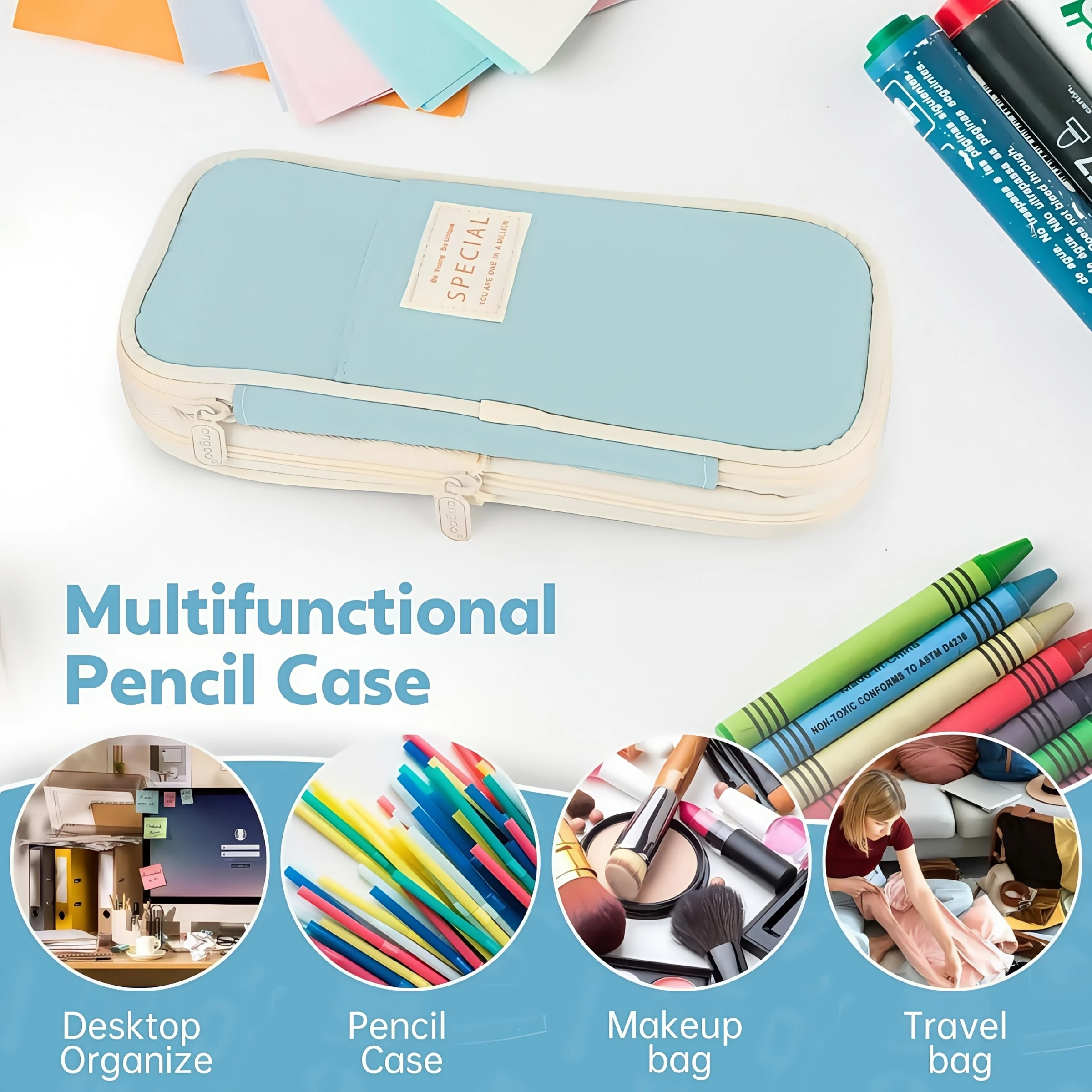 Large Capacity Simple Pencil Case Portable Aesthetic Pencil Bag Office Large Capacity Storage Bag Suitable for School Office