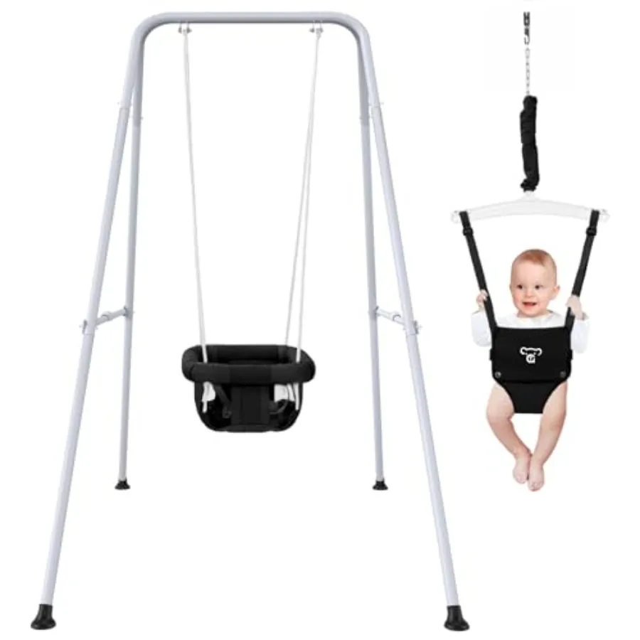 

2 in 1 Baby Jumper with Swing - Indoor and Outdoor Use Baby Jumpers and Bouncers Toddler Swing with Foldable Stand Black