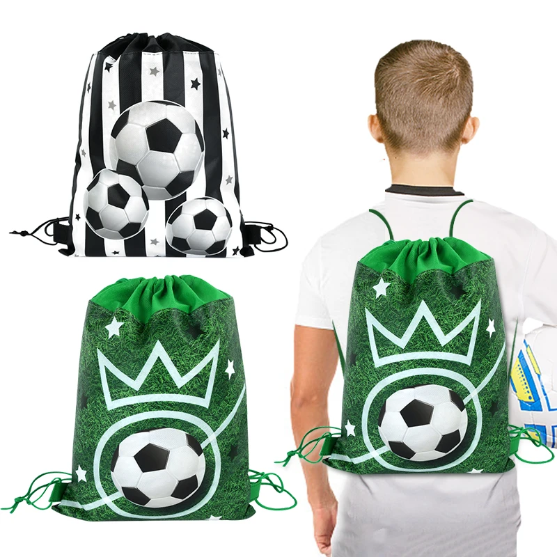 

1PC Football Pattern Non Woven Bag Boys Favorite Soccer Birthday Theme Drawstring Backpack Party Decoration Sports Supplie