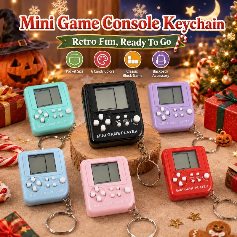 Mini Tetris Game Console Keychain Portable Handheld Gaming Device Backpack Hanging Decor Accessory