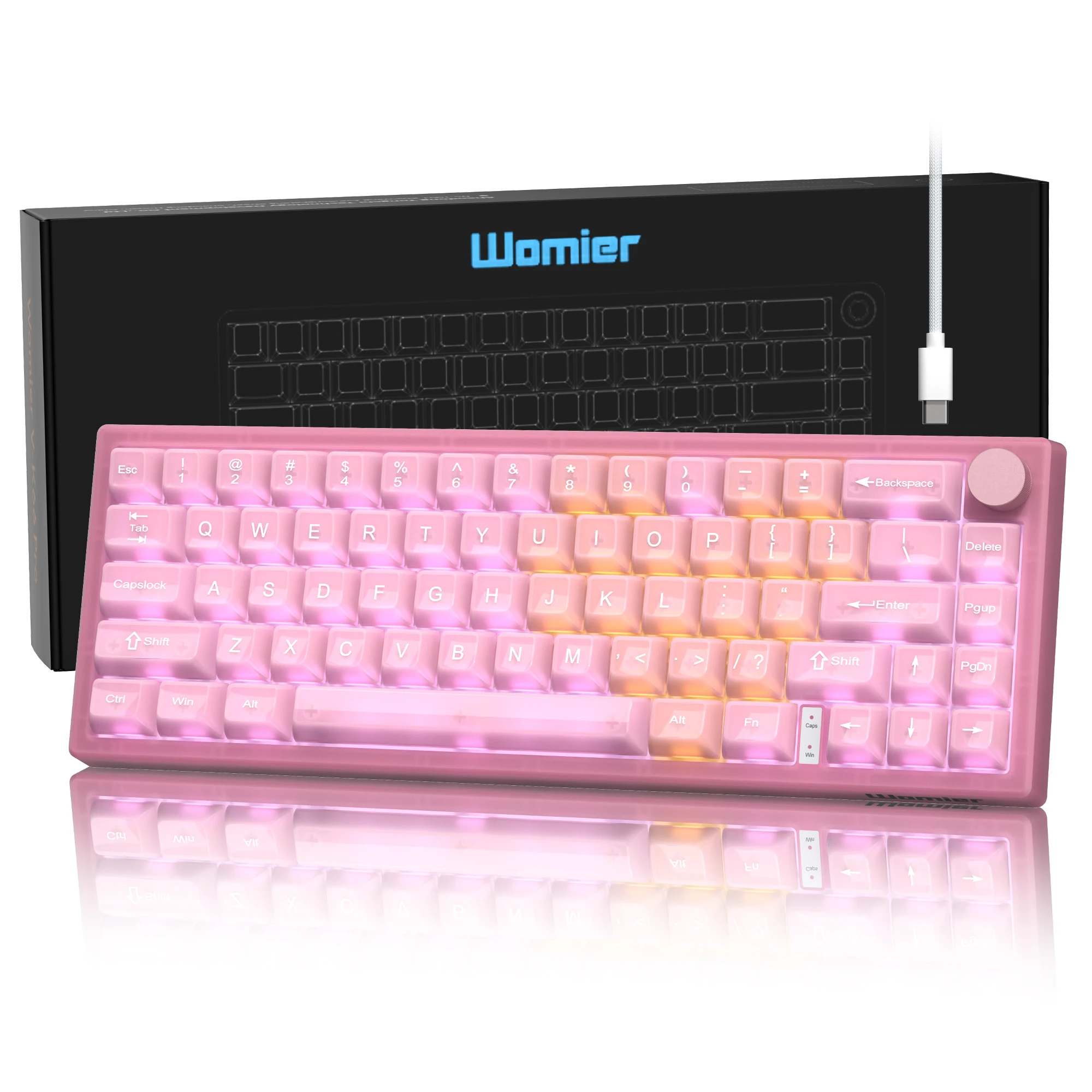 

Womier VK66 PRO Pink Hot Swap Gaming Keyboard Gasket Mount RGB Gamer Keyboard Wired QMK/VIA Mechanical Keyboard for Win Mac PC