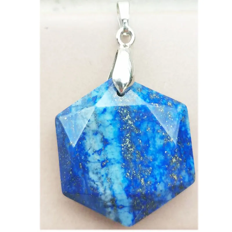 Beautiful jewelry  Natural Lapis Lazuli Hexagon Women Men Pendant Bead PC5693