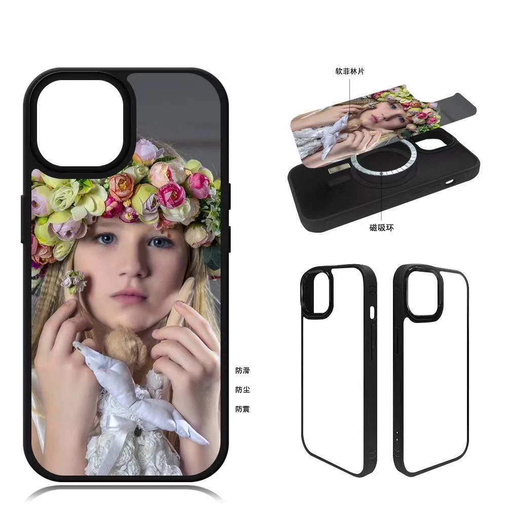 

MANNIYA for iphone 15 14 13 12 Blank 2D Sublimation magnet phone Case TPU+PC Case with soft film insert 50pcs/lot