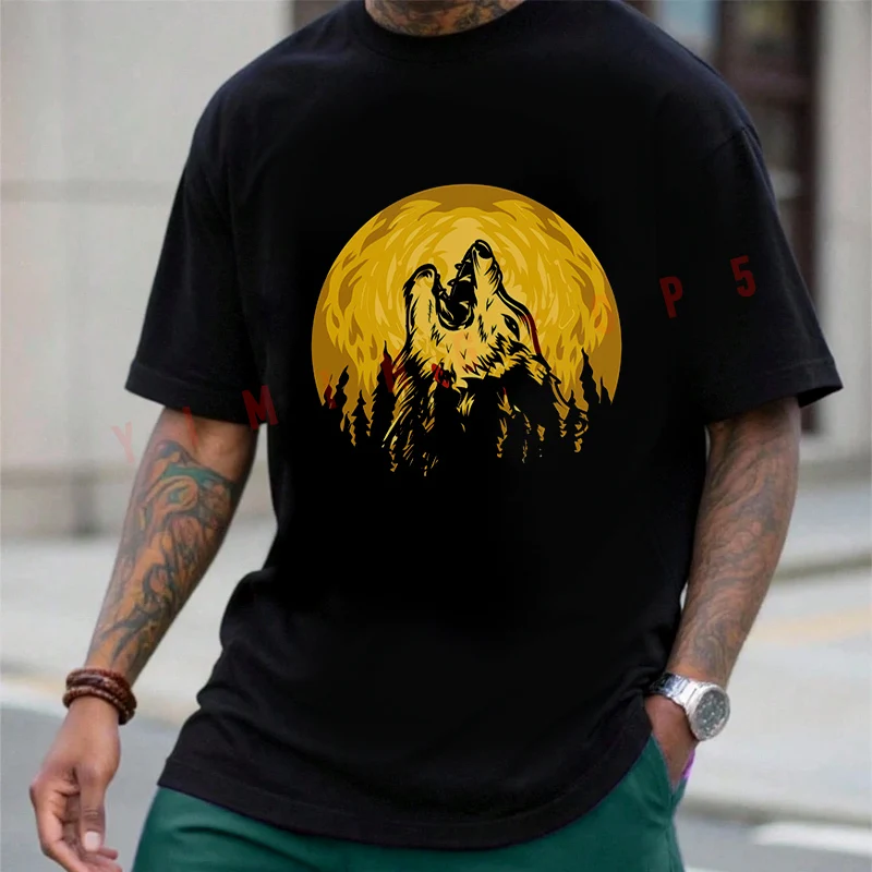 

Wolf Funny Graphic Motorcycle T-Shirt Motorrad Fans New Fashion Summer Cotton Men Short Sleeve O-Neck Tee