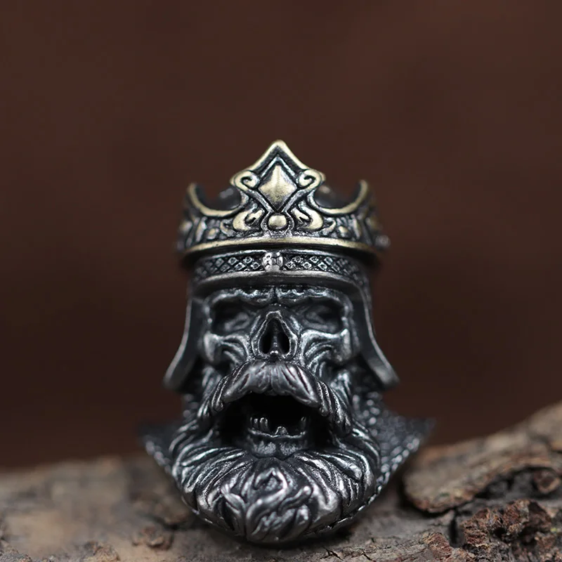 Dual Color Crown Skull King Head Sculpture Brass Knife Bead EDC Outdoor DIY Paracord Lanyard Pendant Woven Bracelet  Accessories
