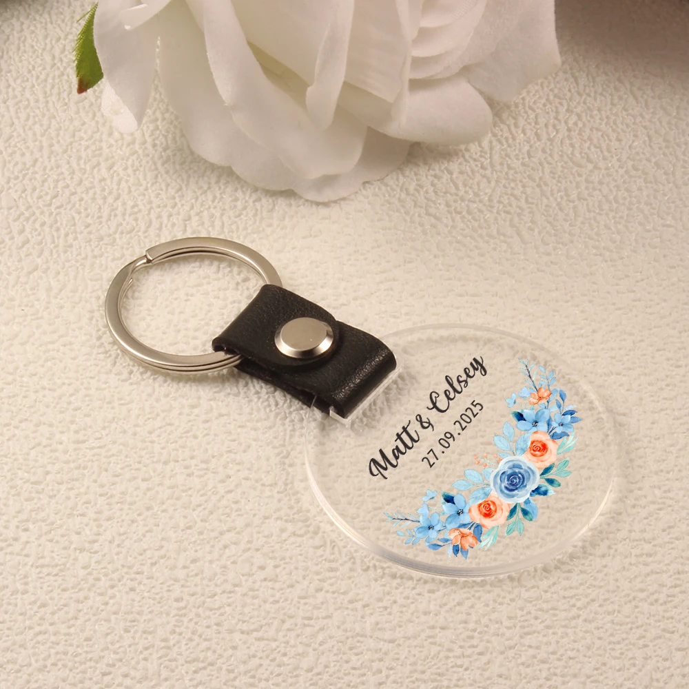 1pcs/10pcs Personalized Wedding Printing Name and Date Keychain PU And Acrylic Key Chain Giving Favors | Party Gifts To Guests