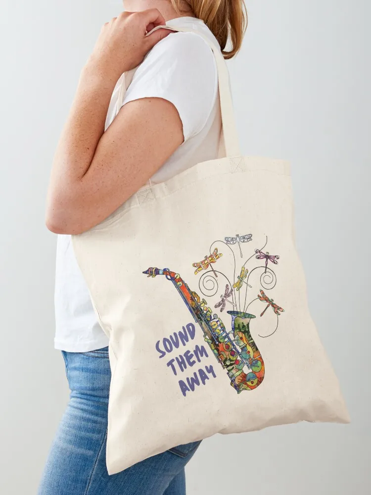 

Saxophone Pun Sound Them Away Tote Bag custom tote bag personalized tote Shopper Lady bags
