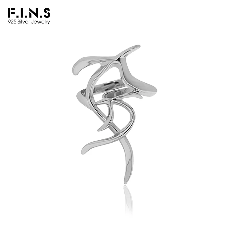 F.I.N.S Original S925 Sterling Silver Gold Opening Wide Hollowed Rings Aesthetic Irregular Lines Winding Adjustable Finger Jewel