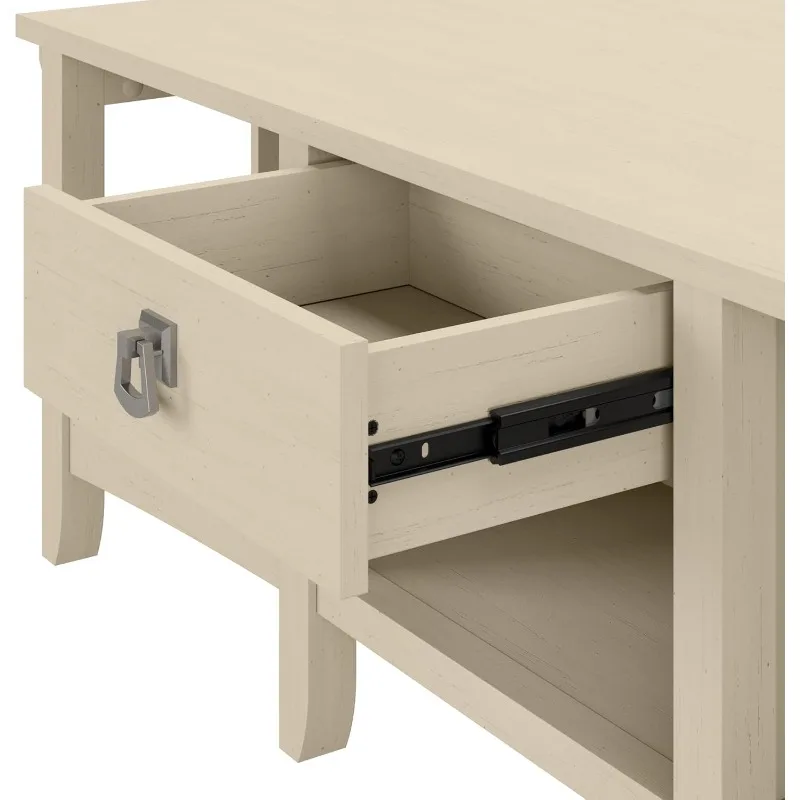 L-vormig bureau met opbergruimte in antiek wit |   Moderne boerderij hoektafel met lades en kasten tbv