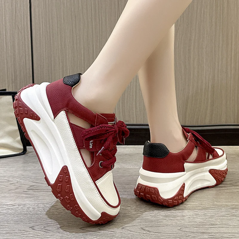 2023 Spring Chunky Sneakers Shoes for Women Europe Baotou Heightening Dad Shoes Mixed Color New  Sport Platform Single Shoes