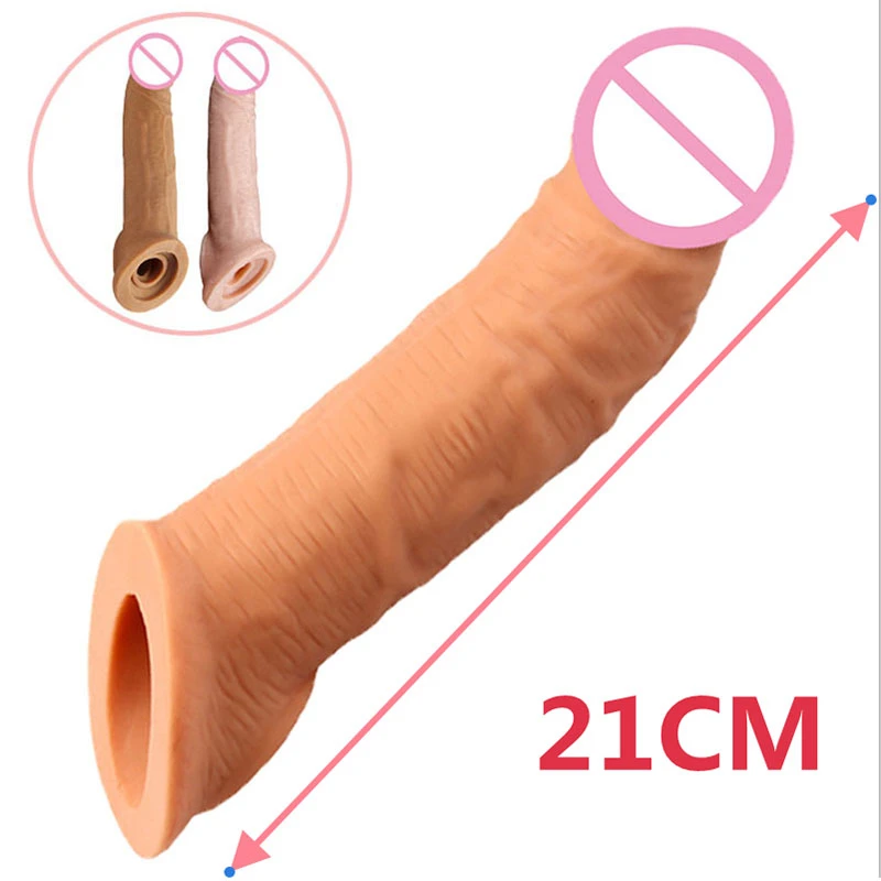 Reusable Silicone Penis Sleeve Delay Ejaculation Cock Sleeve Condom Enlarger Super Soft Penis Extender Couples Sex Toys For Man