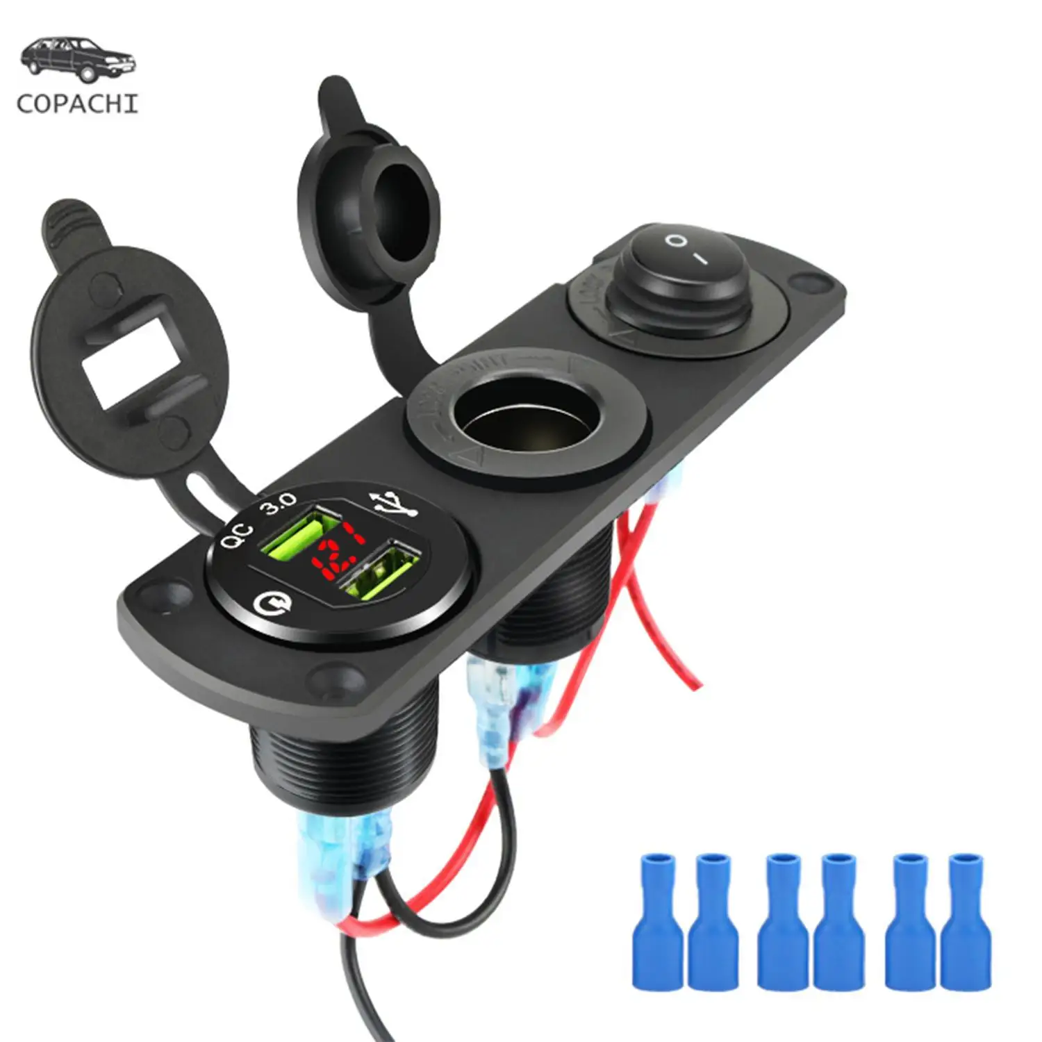 

12V Cigarette Lighter Socket 3 in 1 Waterproof Car Dual QC3.0 USB Outlet Panel for RV Marine Boat Power Socket Charger Socket