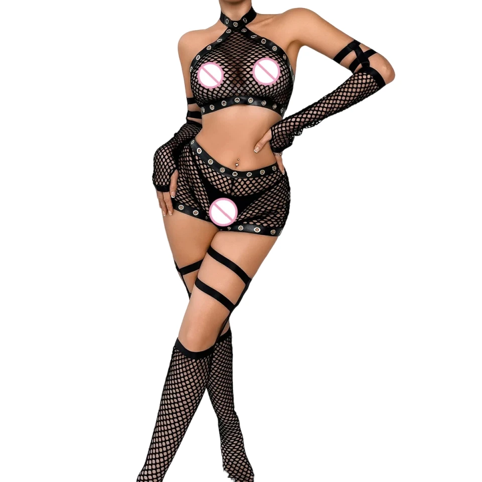 

Ladies' Lntimate Sexy Underwear Transparent Fishnet Socks Sexy Girl Night Charm Temptation Sexy Underwear five-piece Set
