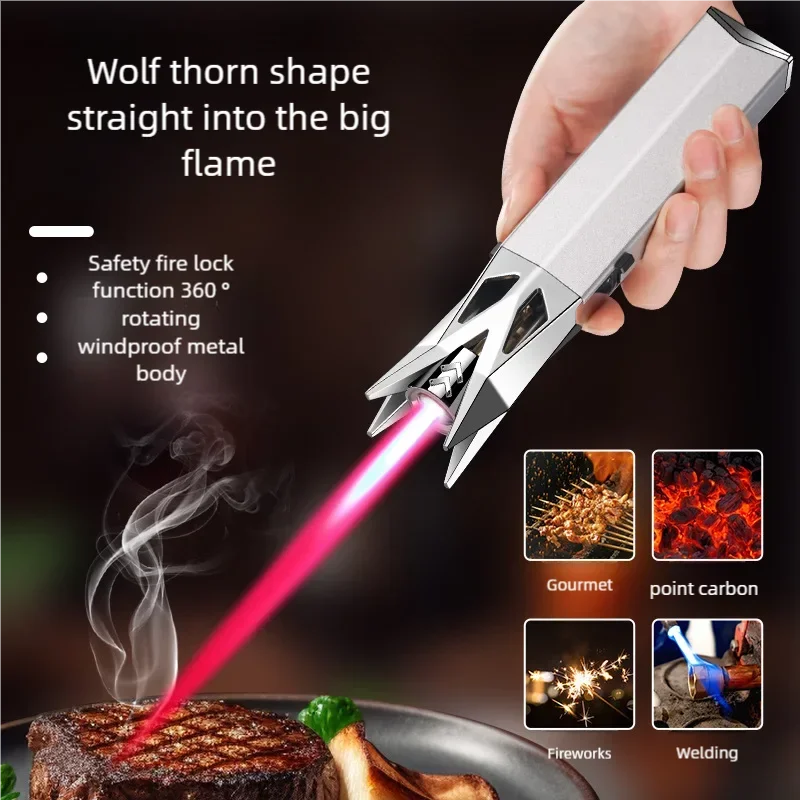 

Direct jet lighter with safety lock, windproof, high flame, inflatable metal body, suitable for kitchen, outdoor, etc new