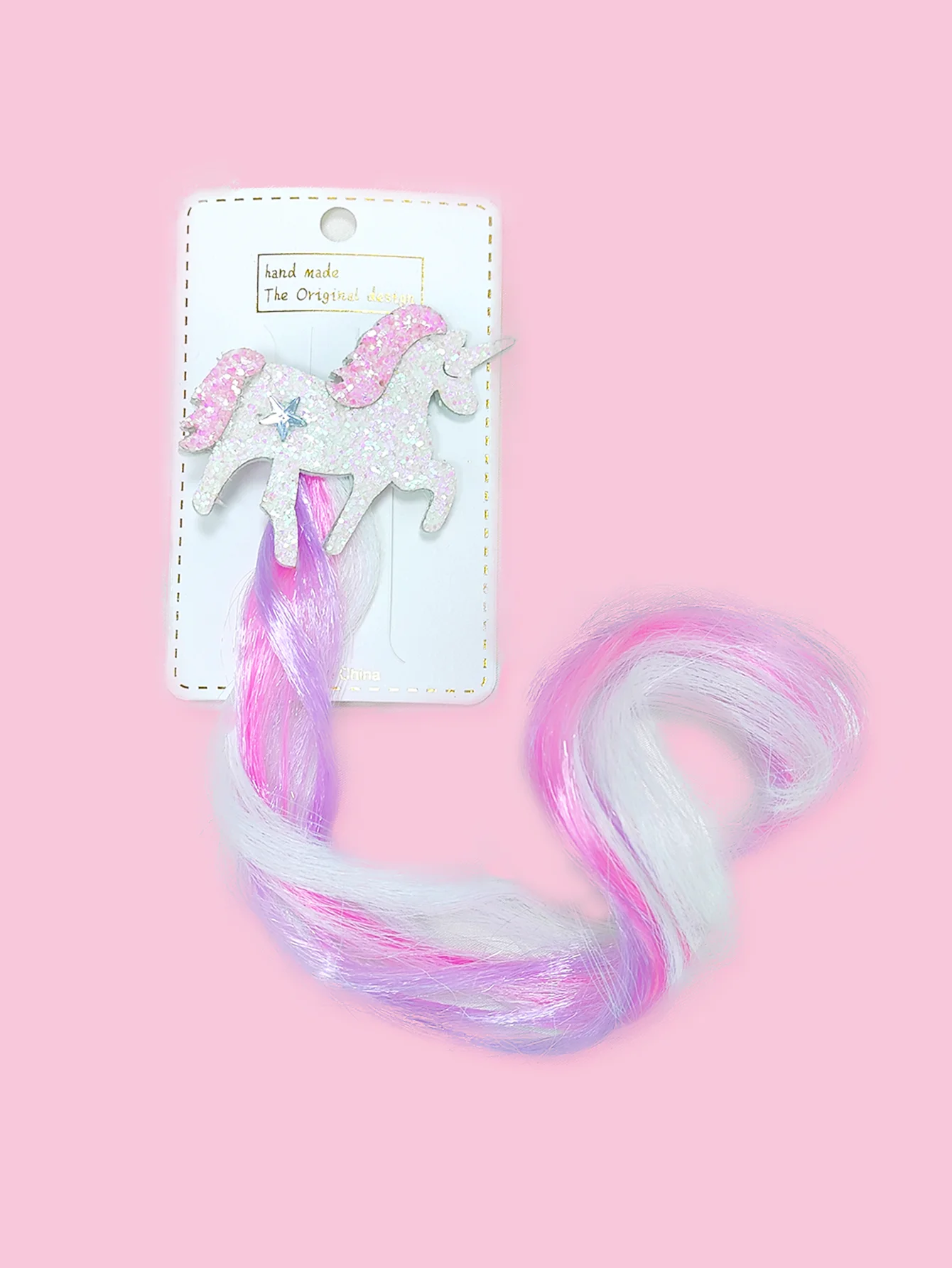 Synthetic Children's Wig Hair Accessories Cartoon Pink White Unicorn Cute Princess Pink White Purple Hair Braid Side Hair Clip
