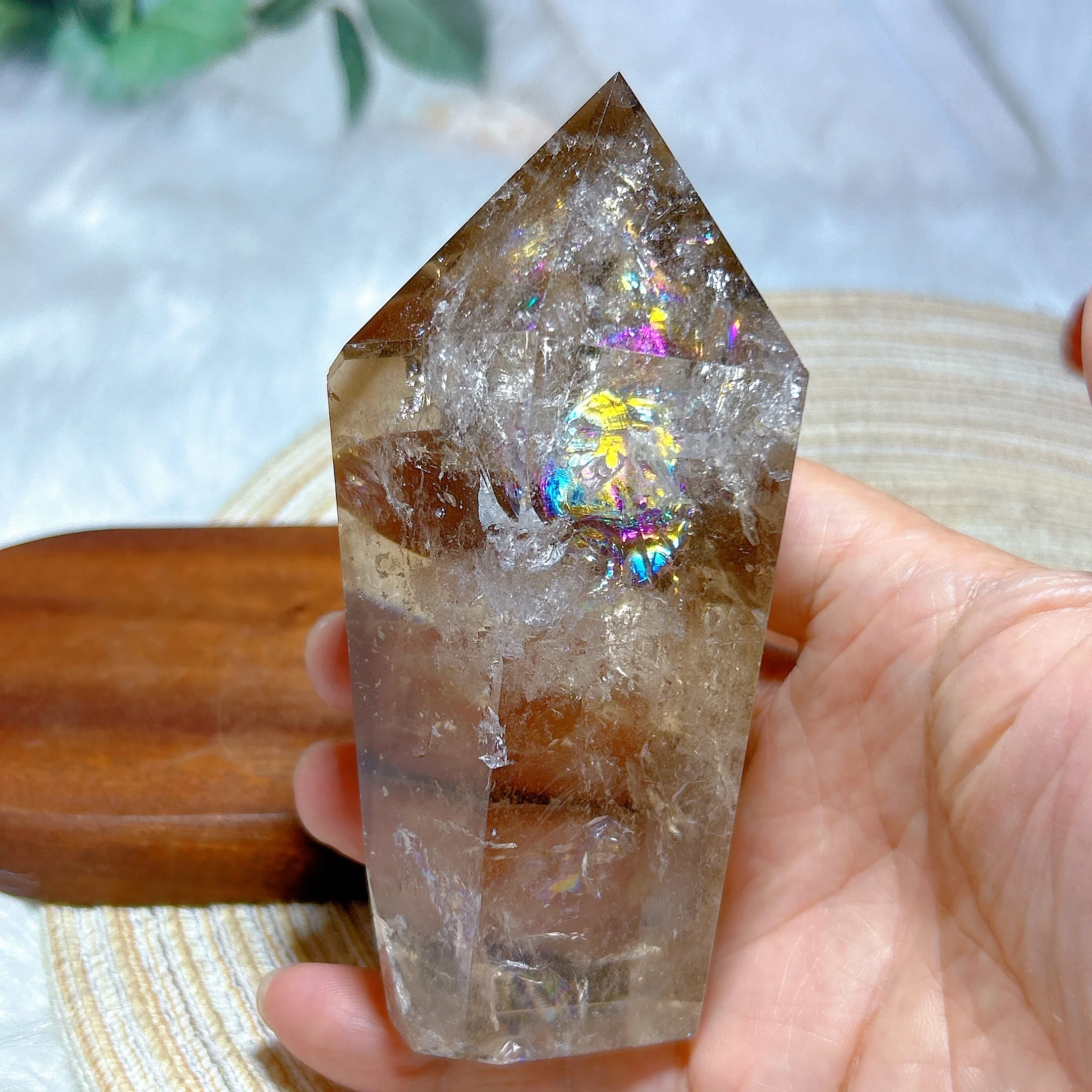 Healing Natural Crystal Smokey Quartz Rainbow Big Tower Prismatic Point Stone Gemstones Room Decor Home Decorations Mineral Gift