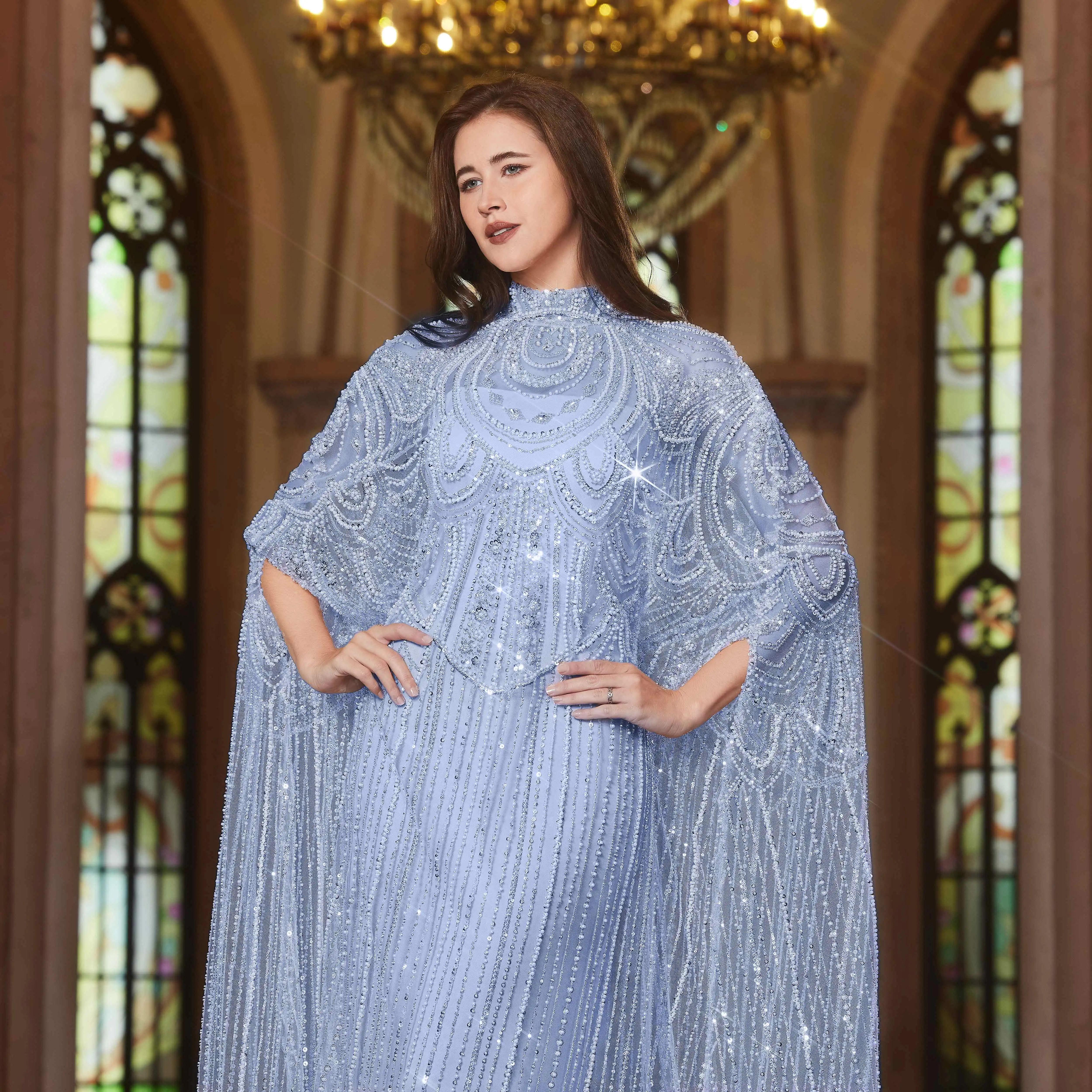 Alice CollectionPro Nude Luxurious Women's Evening Dresses  2025 with Cape Elegant Wedding Party Dress Customized image 4