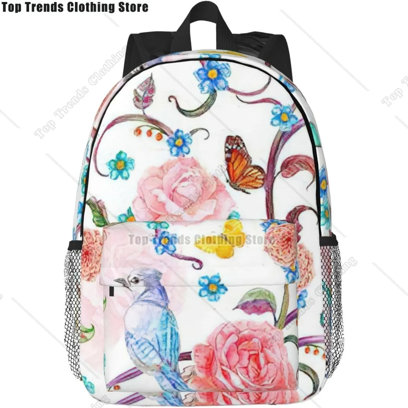 

Romantic Fancy Floral Birds Butterfly Print Versatile Adult Backpack For Work Hiking Waterproof Backpack Laptop Compartment