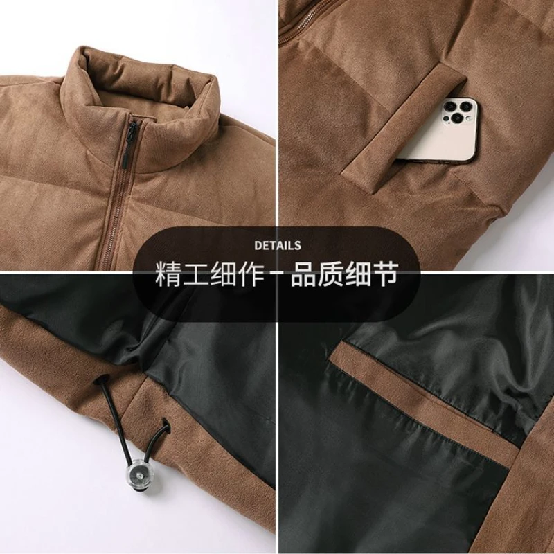 Thicken Warm Winter Jacket Men Women Suede Fabric Stand Collar Cotton Padded  Jacket Casual Loose Solid Windproof Bread Coats