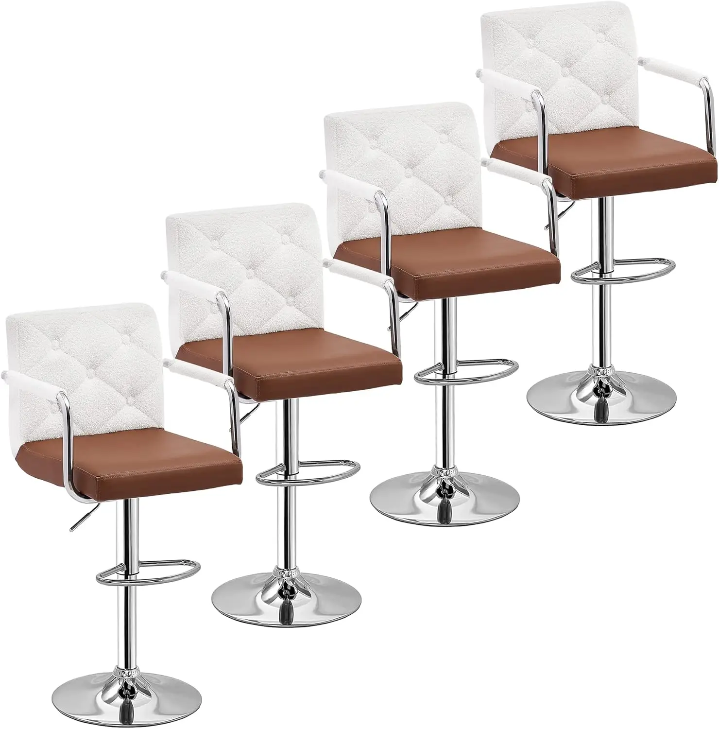 

Bar Stools, Adjustable Bar Stools Set of 4, Counter Height Barstool with Back and Arms, Swivel PU Leather Bar Stoolfor