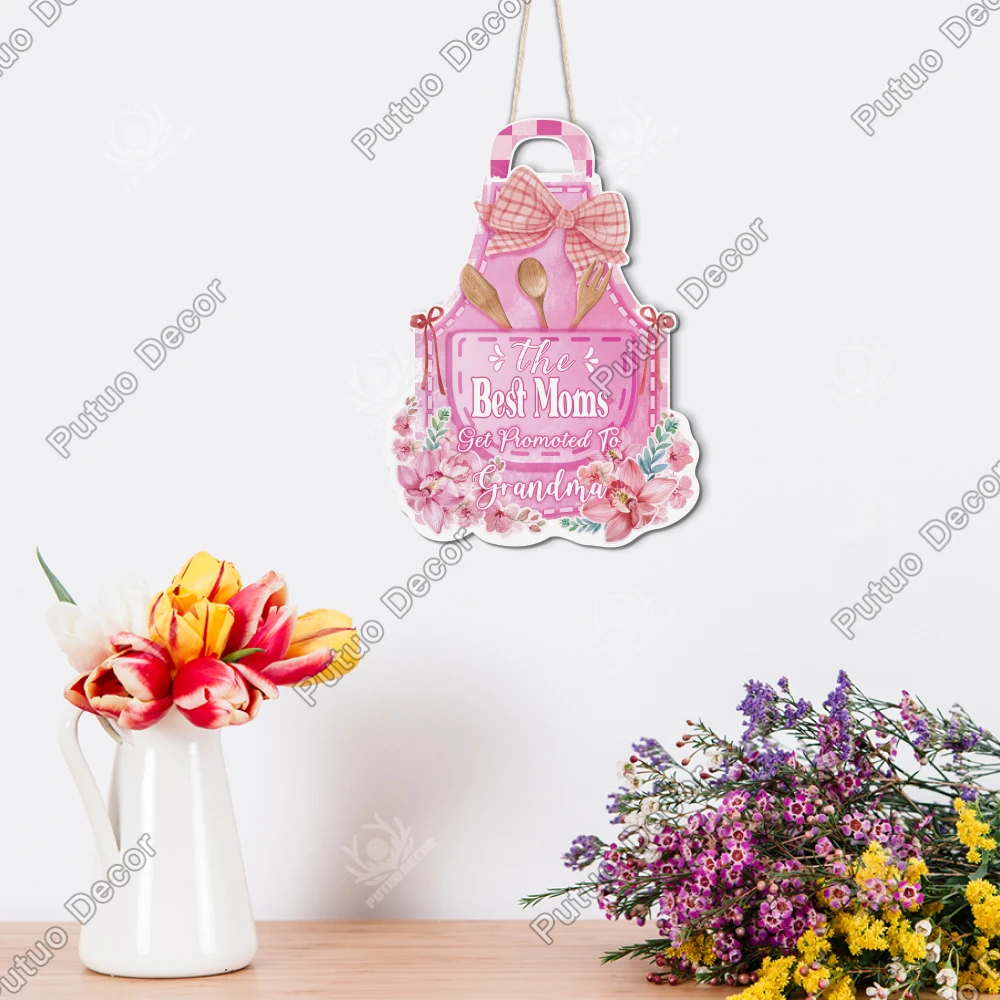 

Putuo Decor Apron Shaped Wooden Hanging Sign Decor, Wall Art Decor for Home Farmhouse Kitchen, Mother's Day Gifts