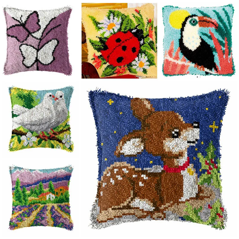 

Cartoon Animal Carpet Embroidery Pillow Knop Pakket Decor Material Package Needlework Set Latch Hook Cushion Button Package