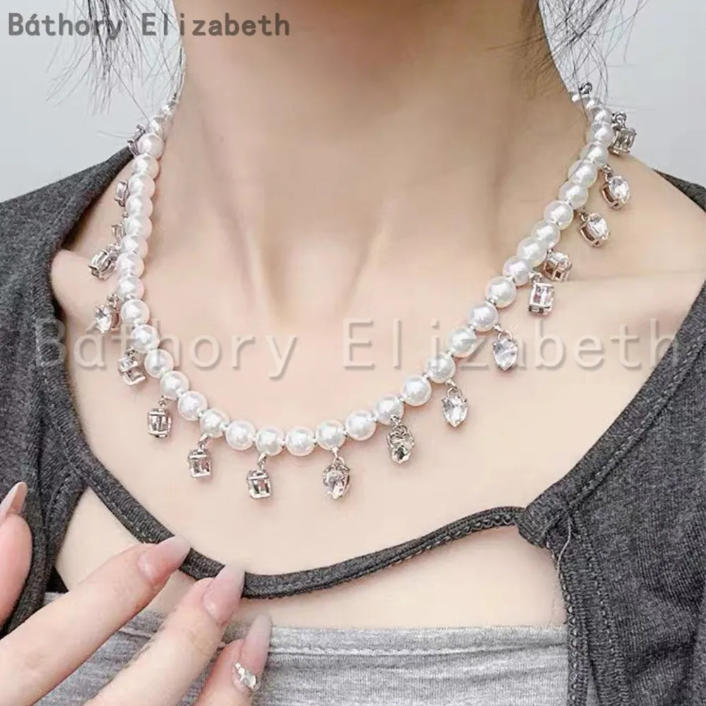 

Báthory Elizabeth Fashion High Quality Zircon Diamond Pearl Choker Necklace Women Luxury Jewelry Designer Collares Para Mujer