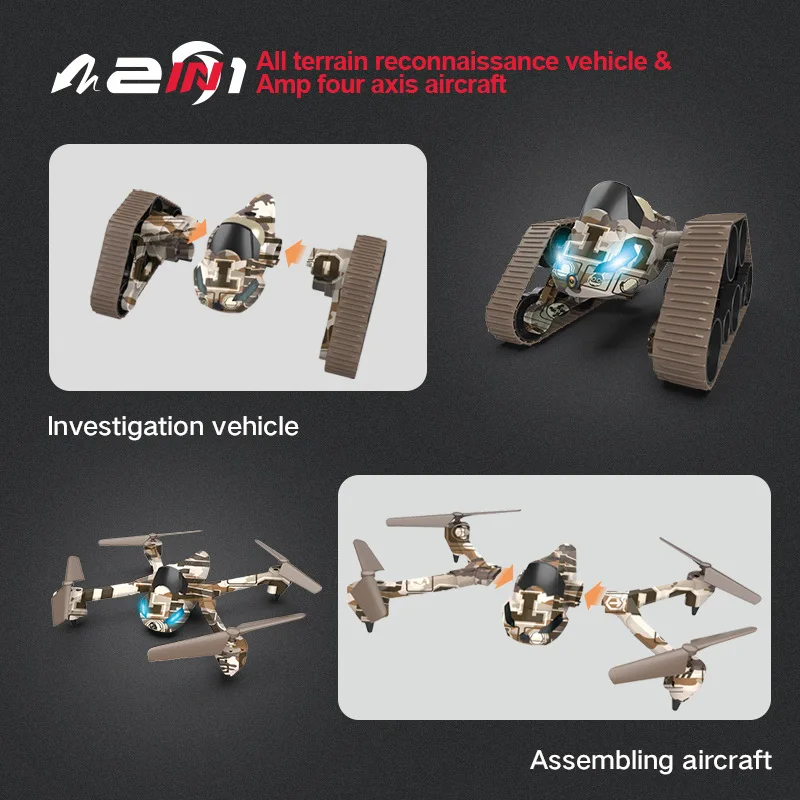 New Remote Control Tank Aircraft Quadcopter Land and Air Two-in-one WIFI Camera Drone drones with camera boy toy gift