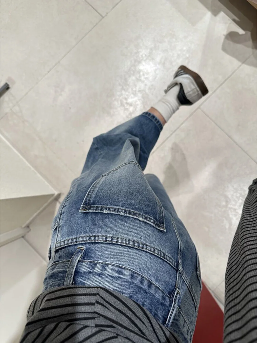 High Waist Wide Leg Jeans Women's Summer Thin Loose Fit Straight Cut Versatile Seven-Foot Jeans Worn-look Distressed Denim