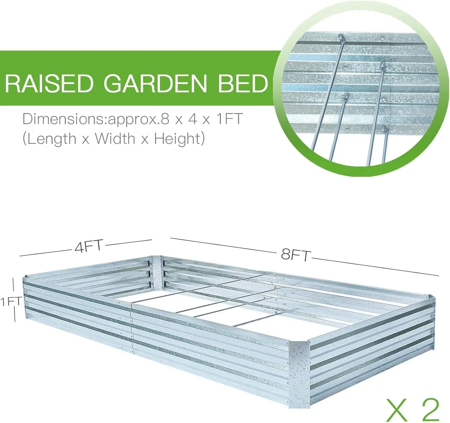 Raised Garden Beds for Vegetables Large Metal Planter Box Steel Kit Flower Herb (8 x 4 x 1 ft * 2 Pack, )