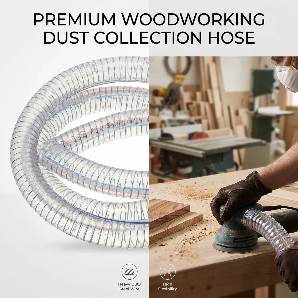 28mm ID Transparent Reinforced Steel Core Wire Hose Anti-Static Vacuum Visualization Dust Collection Hose For Various Polishing