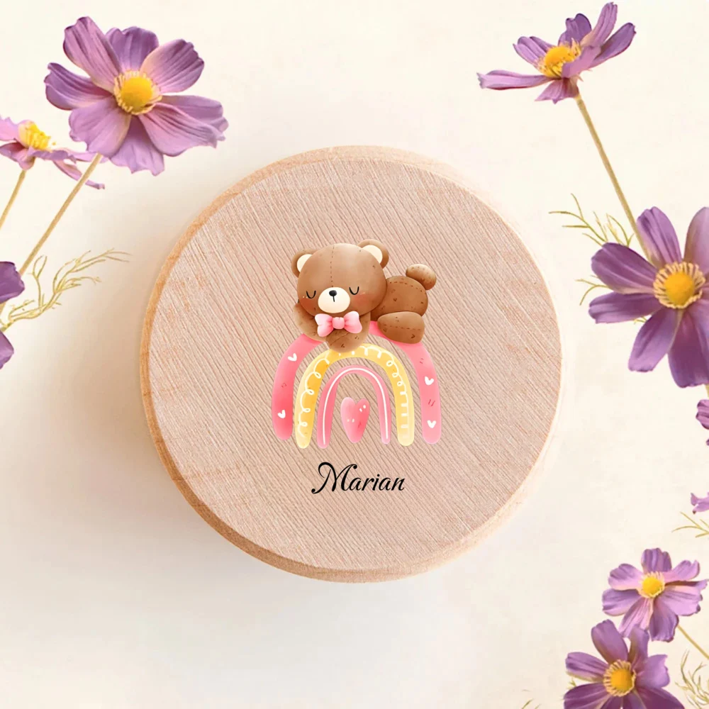 Personalized Wooden Teeth Storage Box Customizable Names and Cute Animal Pattern Design, Perfect for Showering, Birthday Gifts