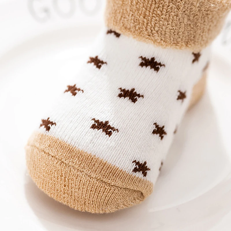 5Pairs/Set Cute Bear Baby Winter Socks Soft Warm Thick Plush Infant Floor Sock Cartoon Star Pattern Newborn Toddler Terry Socks