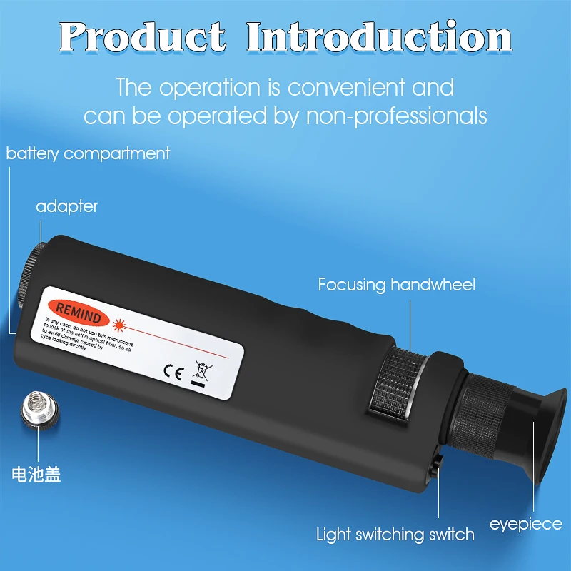 Handheld Fiber Optic Inspection Microscope Fiber End Face Magnifier LED Illumination for SC FC ST LC Connector FTTH Tool