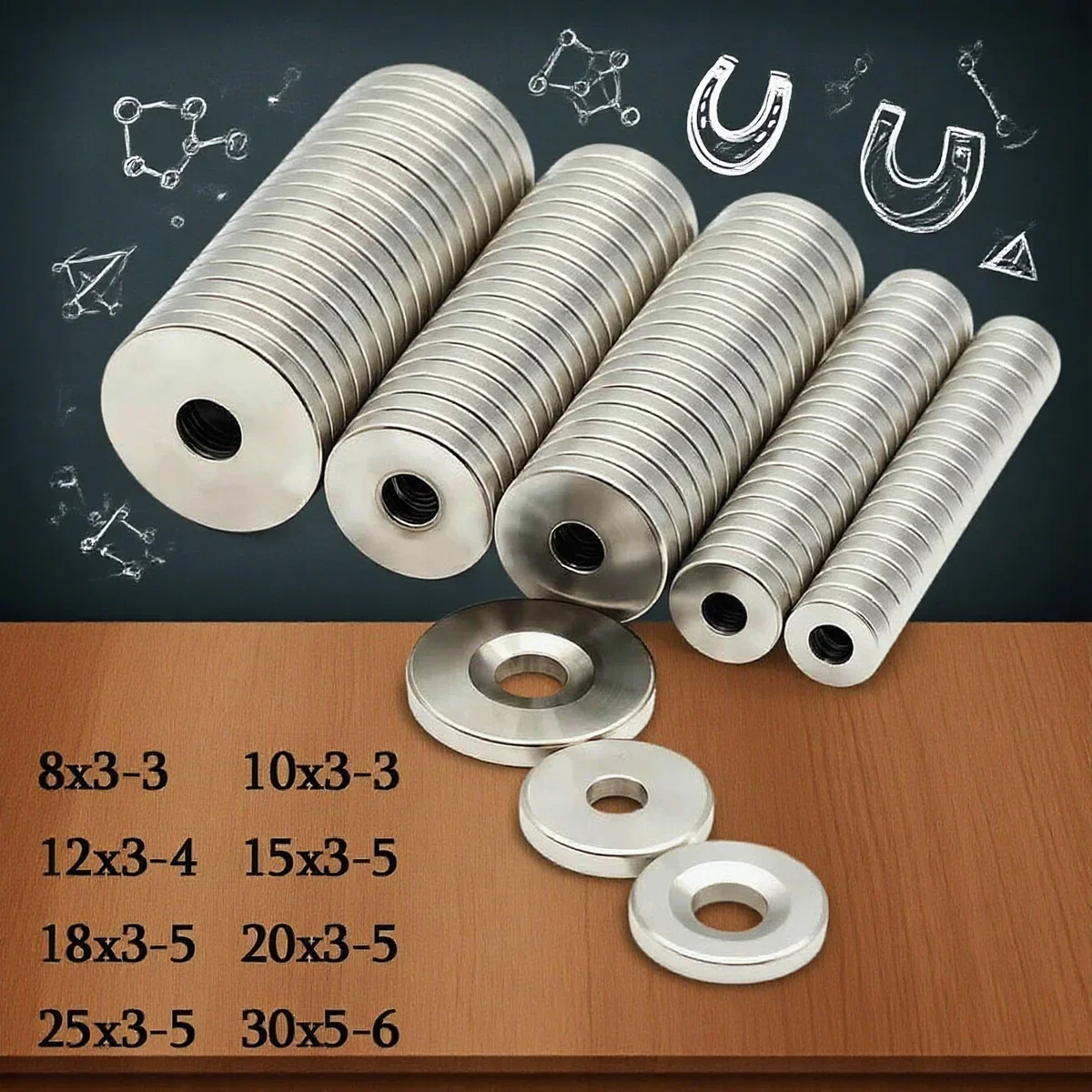 

8x3-30x5-6mm Small Round Magnets with Holes imanes redondos for Refrigerator, Office - Mini Magnets for Notes, Photos