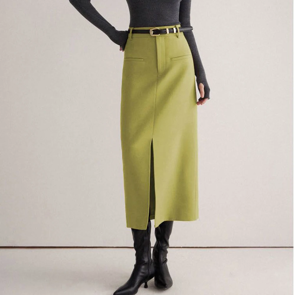 Spring and Autumn New Open Fork Autumn and Winter 2025 High Waist Suit Straight Medium and Long Fashion Skinny Skirt