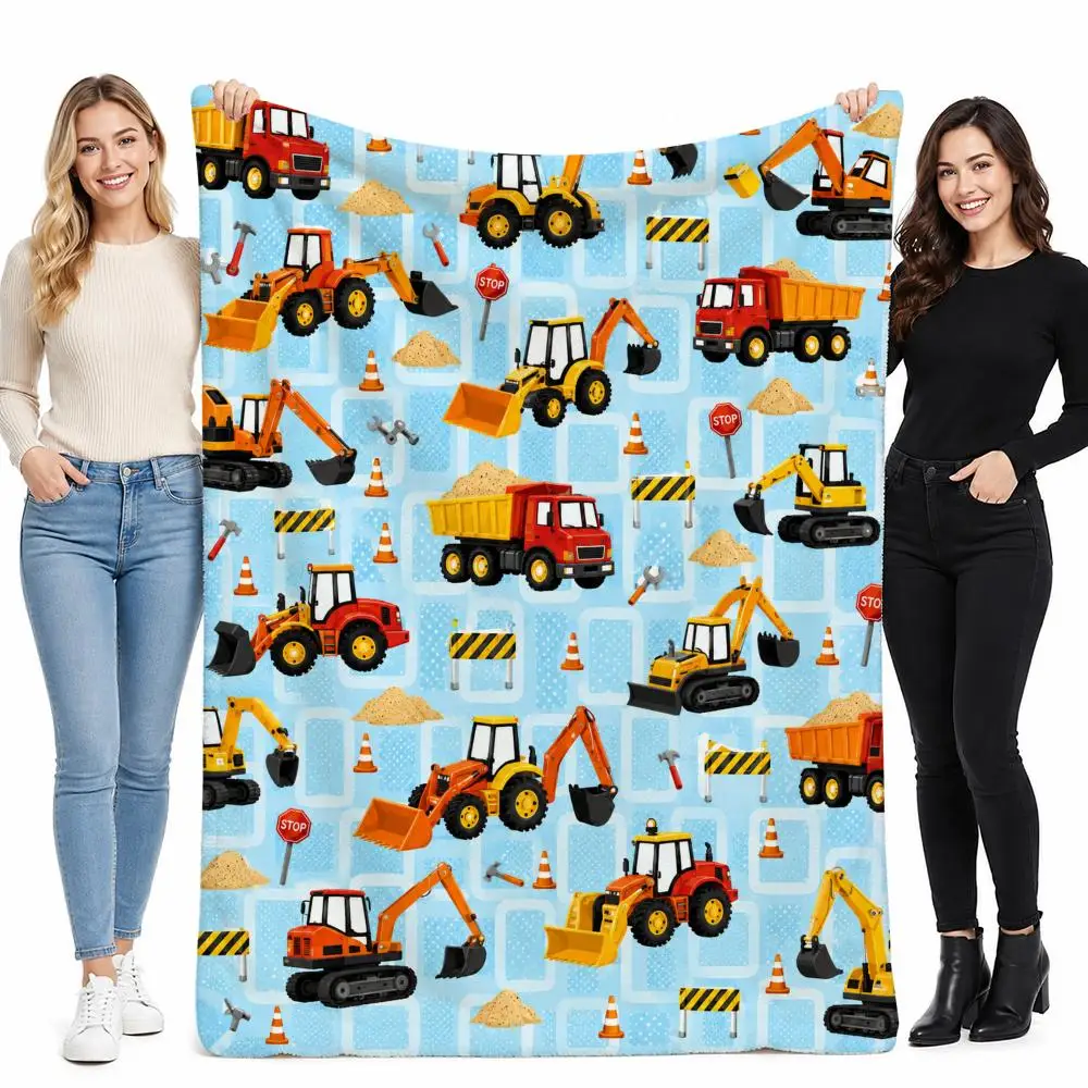 Cute Fun Construction Vehicles Throw Perfect for Sofa Bed Office Travel Home Decor Art Lover Gift