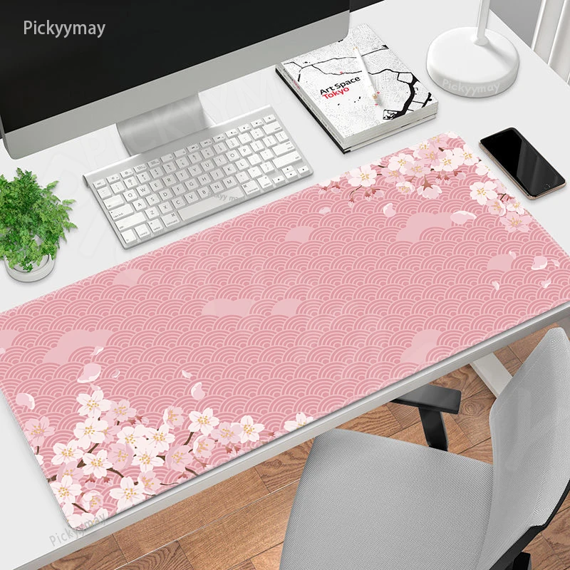 

Computer Mouse Pad Cherry Blossom Pink Large Gamer Mousepad Keyboard Mat XXXL Mouse Mats Sakura Desk Pad Rubber Table Carpet