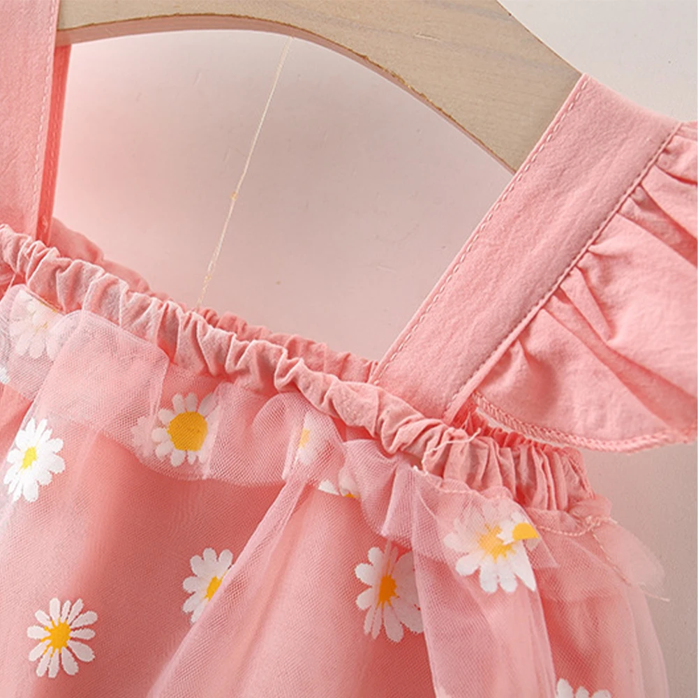 (0-3 Years Old) Summer Baby Girl Cotton Mesh Daisy Top And Shorts Set, Cute Beach Two-Piece Set For Girls